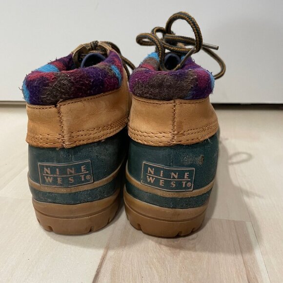 Nine West Duck Boot Vintage 90s Brown Green Lace Up Rubber Padded Collar Size 9 - Picture 12 of 12